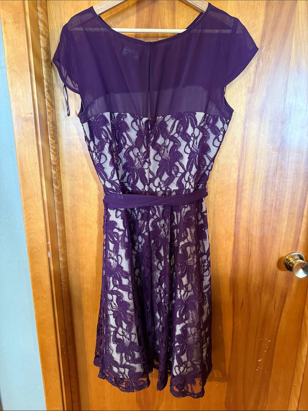 dressbarn Deep Purple Lace Fit-and-Flare Dress with Tie Waist - Picture 3 of 3